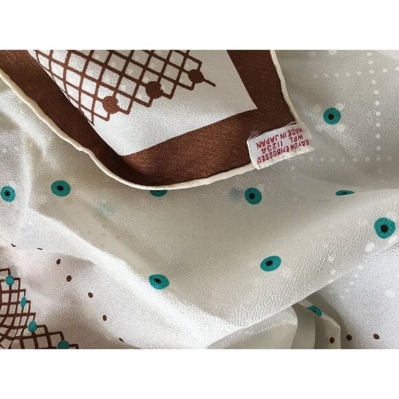 Vintage Avon Fashions Japan Sheer White & Brown Polka Dot Square Scarf - Picture 5 of 5